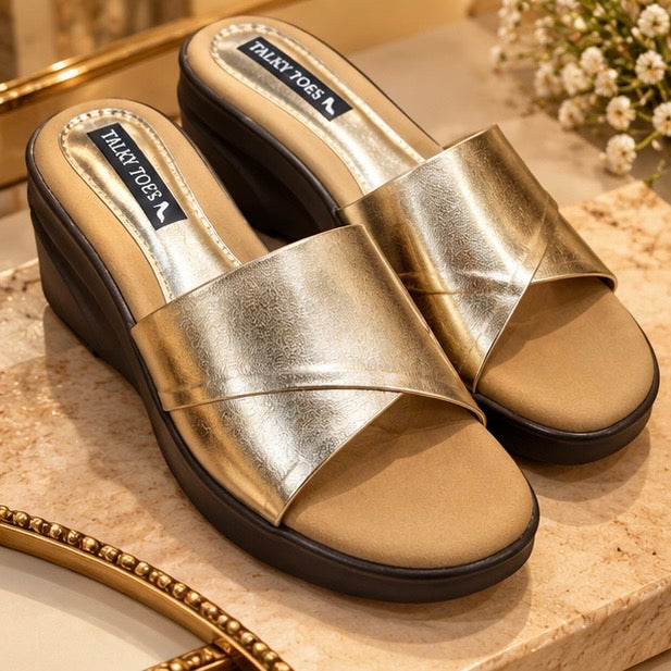 Zafar Golden Metallic Comfort Wedges