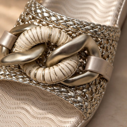 Champagne Chain Embellished Wedges