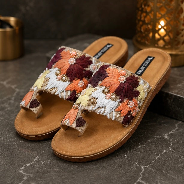 Hand embroidered comfy flats