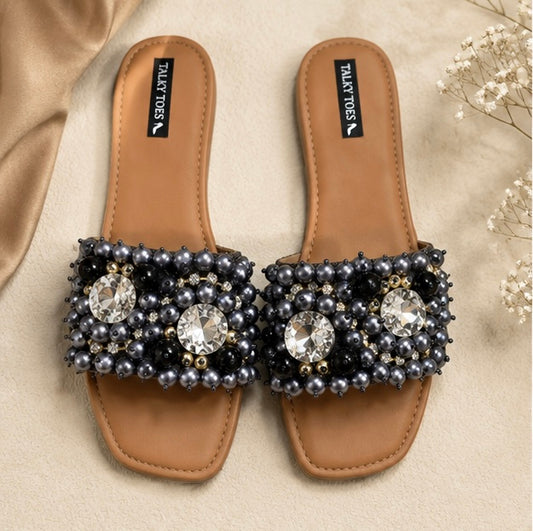 Black Pearl-Embellished Flats