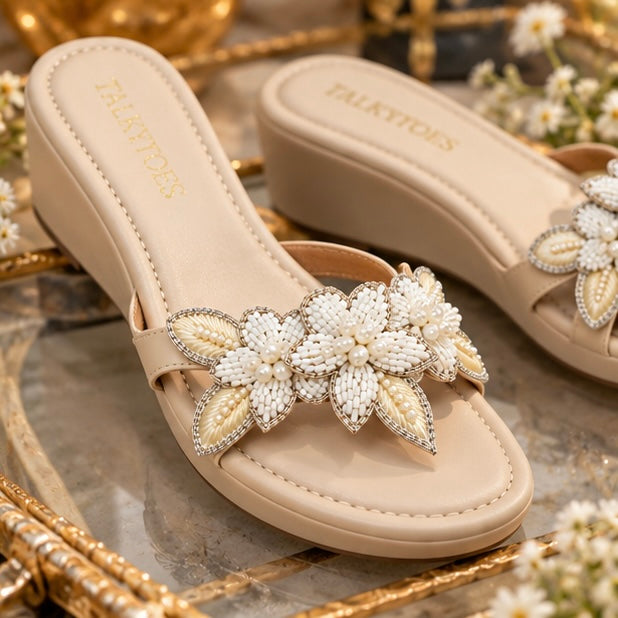Ivory Bloom Embellished Wedges