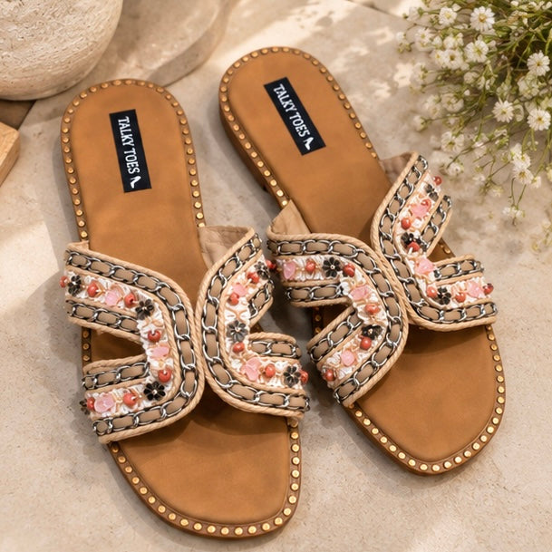 Floral Chain Embellished Flats