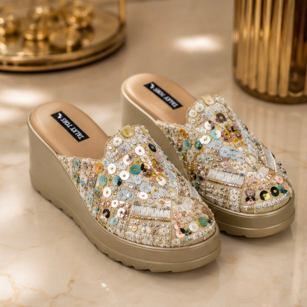 Handmade multi wedge mules