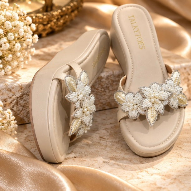 Ivory Bloom Embellished Wedges
