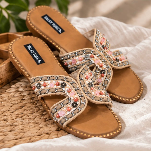 Floral Chain Embellished Flats