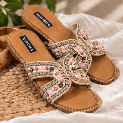 Floral Chain Embellished Flats