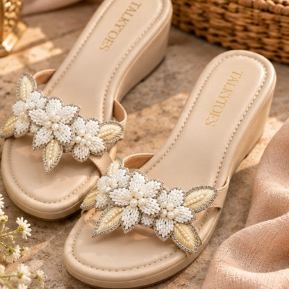 Ivory Bloom Embellished Wedges