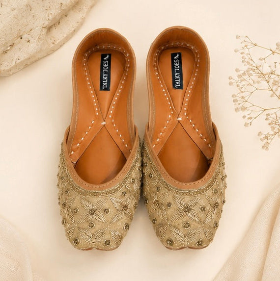 Golden Handwork Leather Jutti