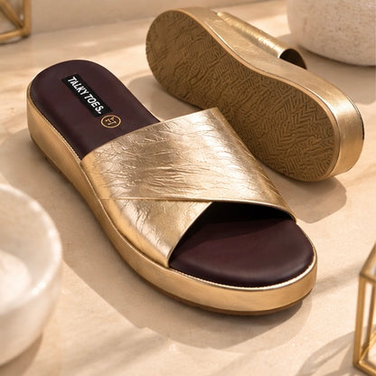 Zivana Gold Comfort 1 inch Wedges