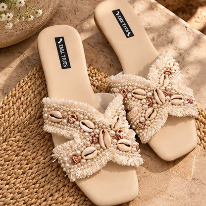 Pearl & Shell Boho Embellished Flats
