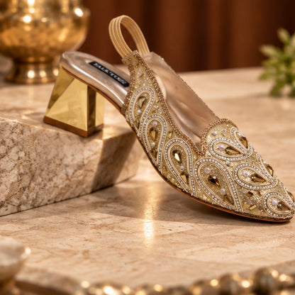 Zari Paisley Embellished Mules