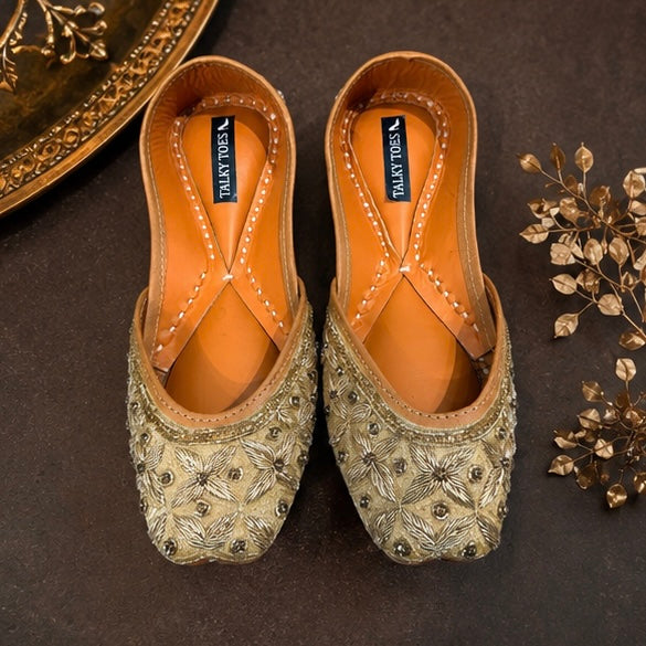 Golden Handwork Leather Jutti