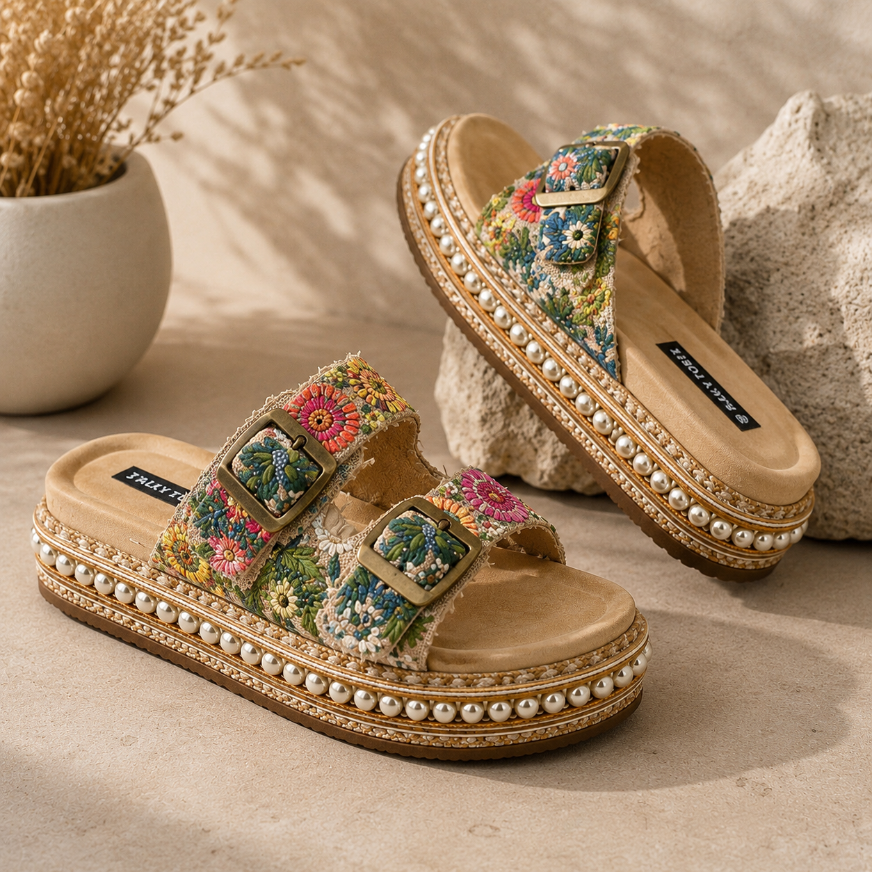Double strap handwork wedges