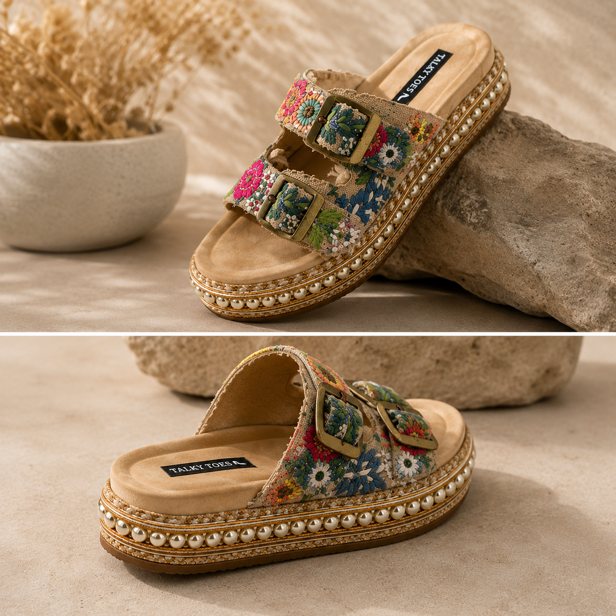 Double strap handwork wedges