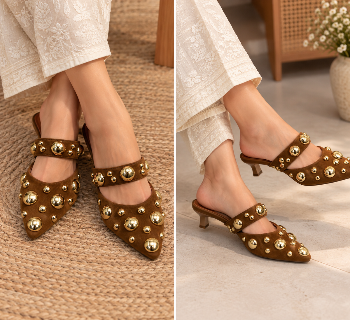 Patent Brown Kitten Heels — Signature