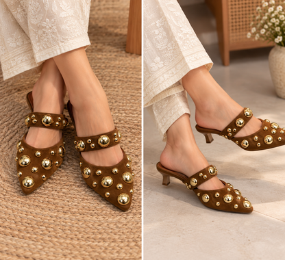 Patent Brown Kitten Heels — Signature